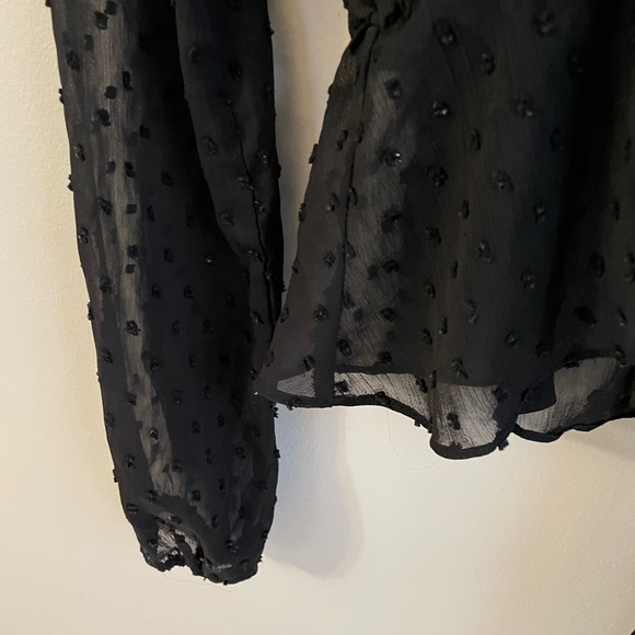 NASTY GAL LONG SLEEVE BLACK SHEER FRONT TIE EMBOSSED PRPLUM TOP COVER UP - Picture 7 of 8